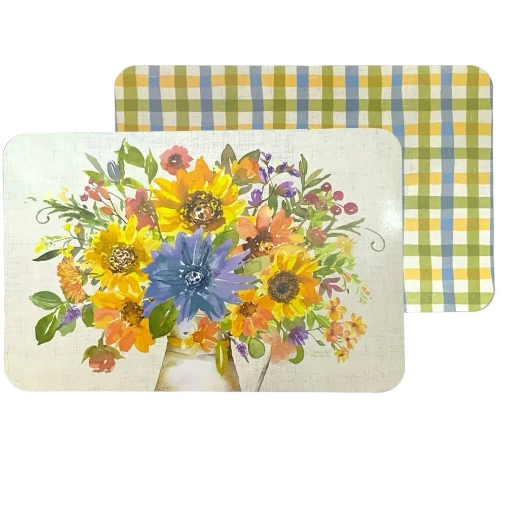 CounterArt Placemats Sunflower Floral Milk Jug Plaid Reversible Rectangle